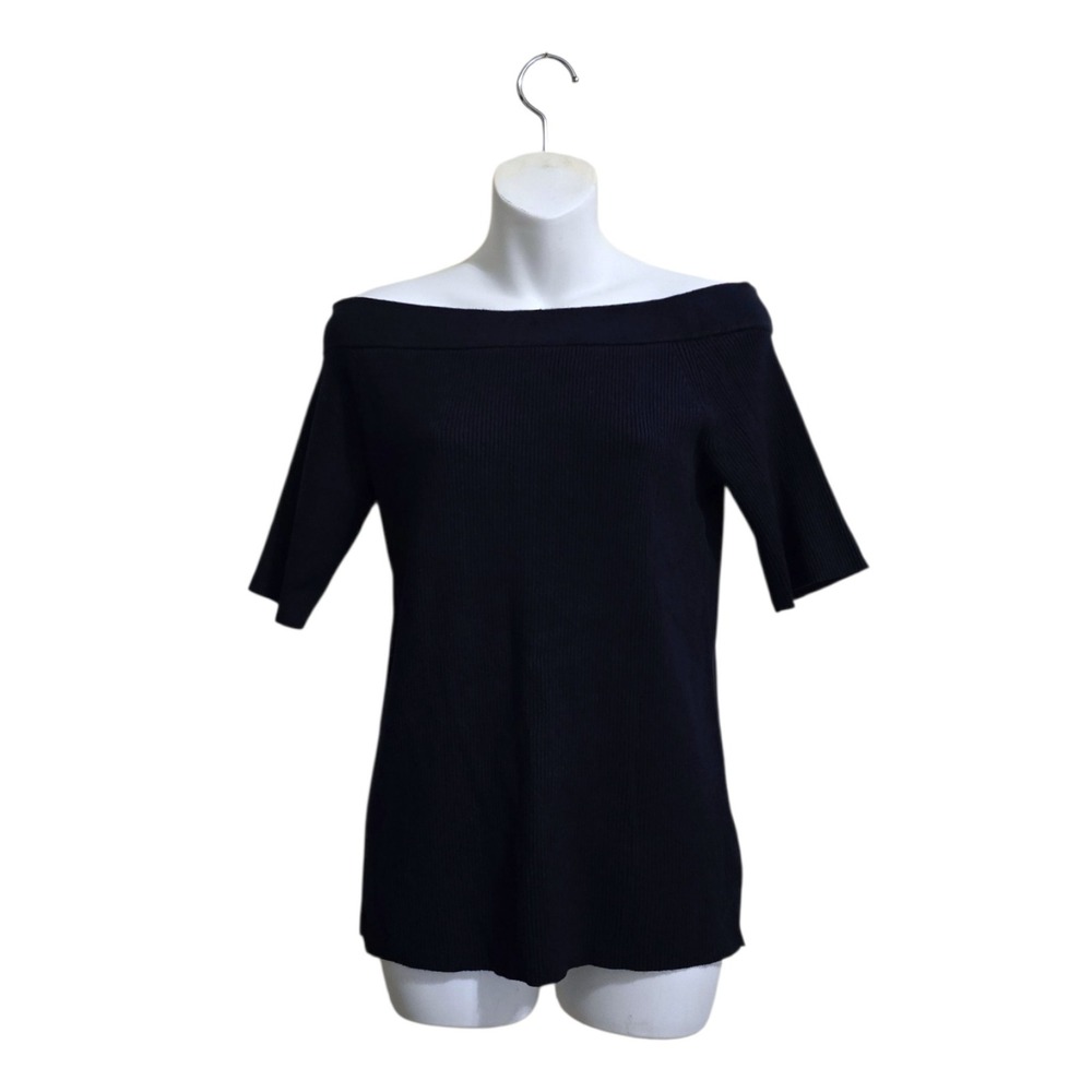 By Anthropologie Elise Ribbed Off The Shoulder Sweater In Navy Sz XL